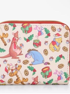 Loungefly Winnie the Pooh Holiday Cream & Red Zip Wallet